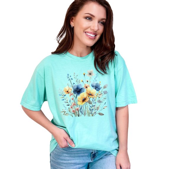 Floral Bouquet T-Shirt, Spring Flowers Graphic Tee, Colorful Flower Print Shirt, Botanical Art T-Shirt, Nature Lover Gift, Chalky Mint Comfort Colors T-Shirt, Medium