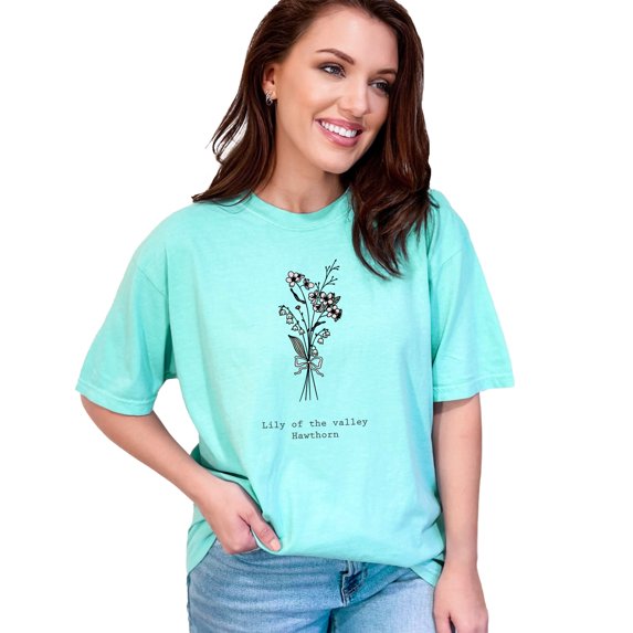 Floral Bouquet Tee, Lily of the Valley and Hawthorn Shirt, Nature-Inspired Graphic T-Shirt, Botanical Print Top, Flower Lover Gift, Chalky Mint Comfort Colors T-Shirt, XL