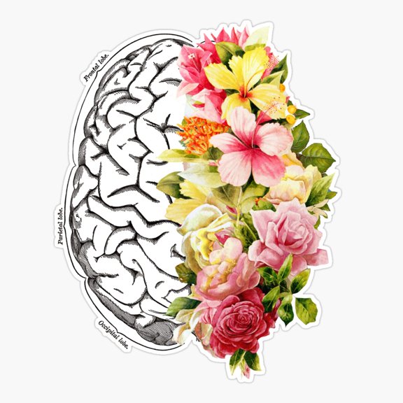 Floral Brain Science Art Design Sticker