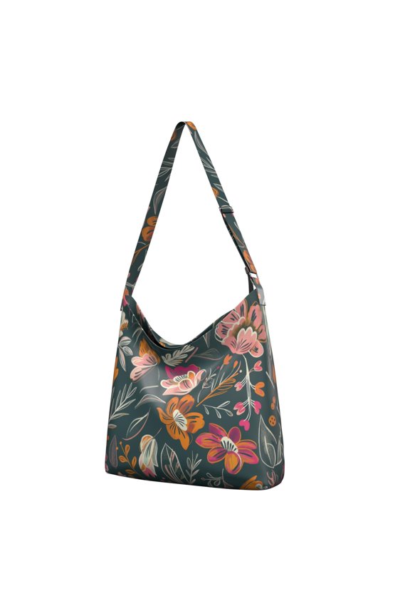 Floral Branch LeafBoho Canvas Crossbody Bag for Women, Adjustable Shoulder Strap