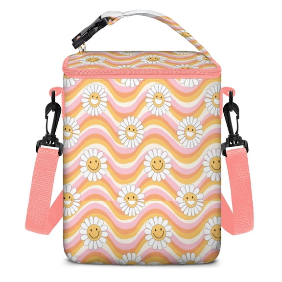 Floral Breastmilk Cooler Bag with Ice Pack Fits 4 Baby Bottles Up To 9 Ounce Insulated Baby Bottle Bag Breast Milk Cooler on the Go with Strap Baby Bottle Cooler Bag for Nursing Mom Daycare or Travel