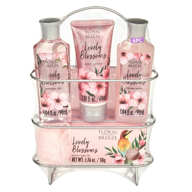 Floral Breeze 6-Piece Lovely Blossoms Bath and Body Gift Set with Shower Caddy