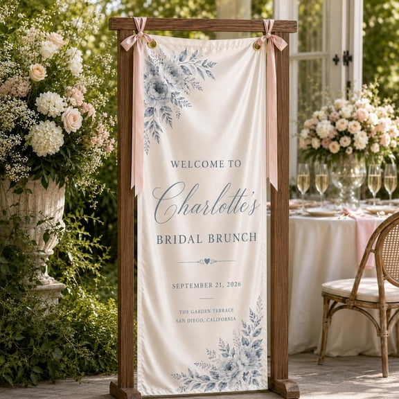 Floral Bridal Brunch Satin Banner, Personalized Welcome Sign, Elegant Shower Party Backdrop