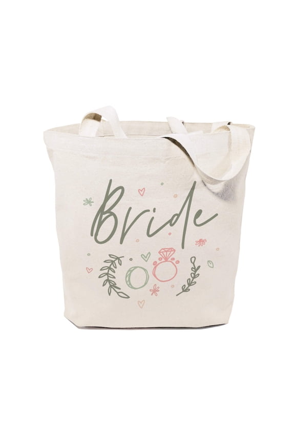 Floral Bride Wedding Cotton Canvas Tote Bag
