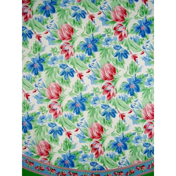 Floral Brush Round Cotton Tablecloth 72" Multi Color