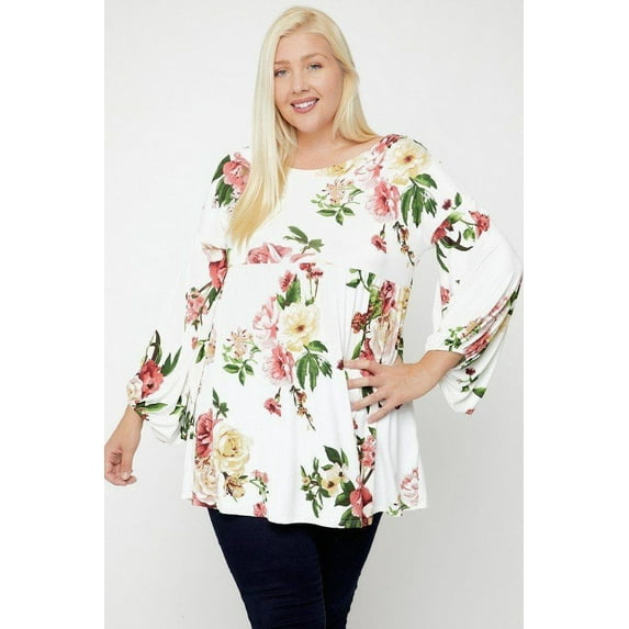 Floral, Bubble Sleeve Tunic 1XL