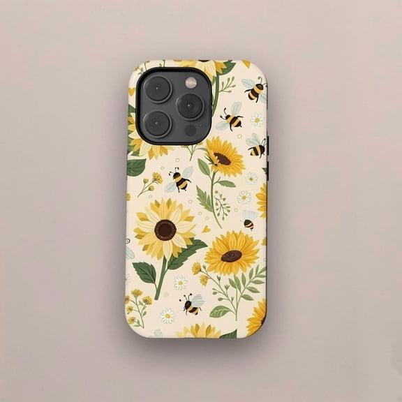 Floral Bumble Bee and Daisy Phone Case, Nature Inspired Design iPhone 17 16 15 14 13 12 11 Pro Max