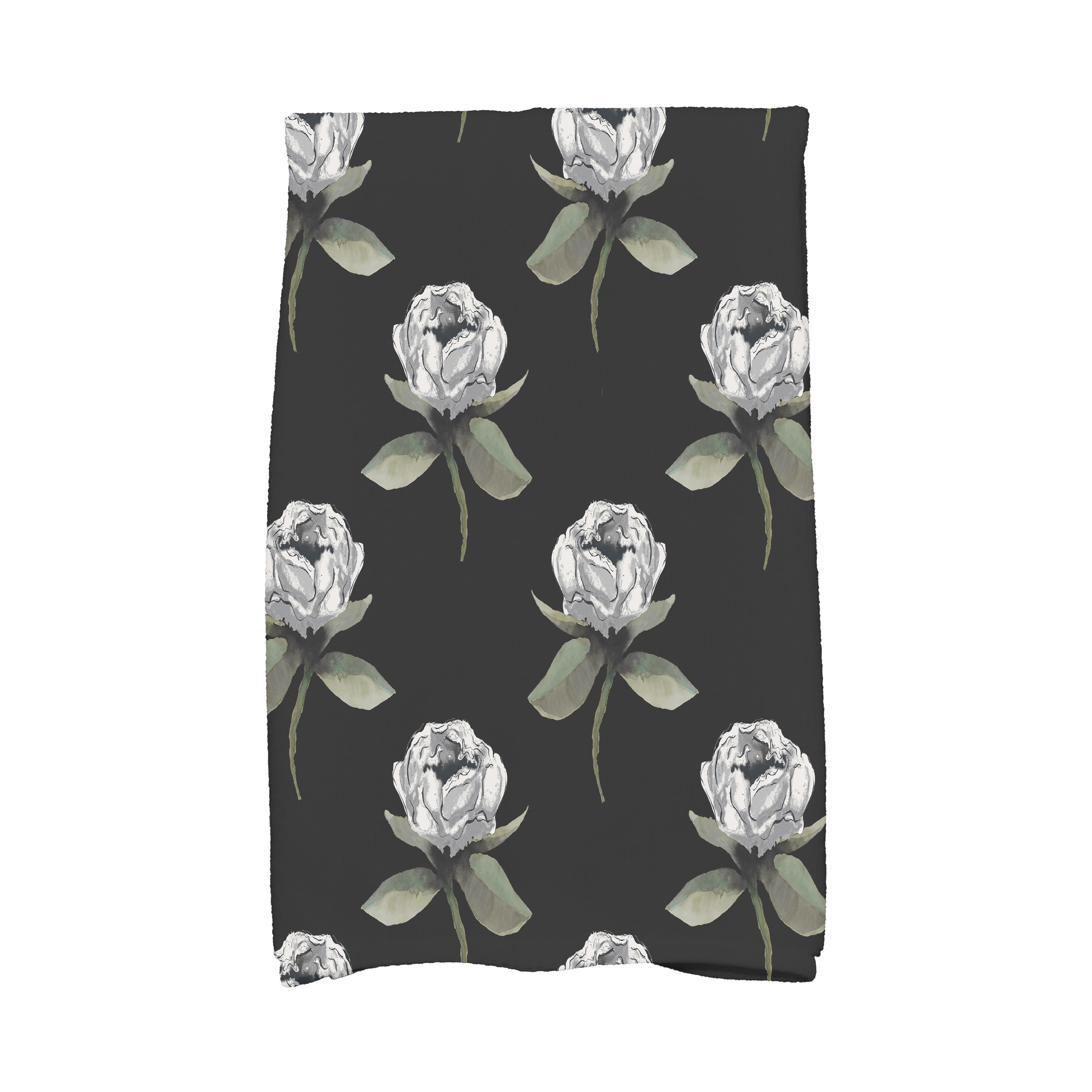 Floral Bunch 16 x 25 Inch Black Floral Print Kitchen Towel