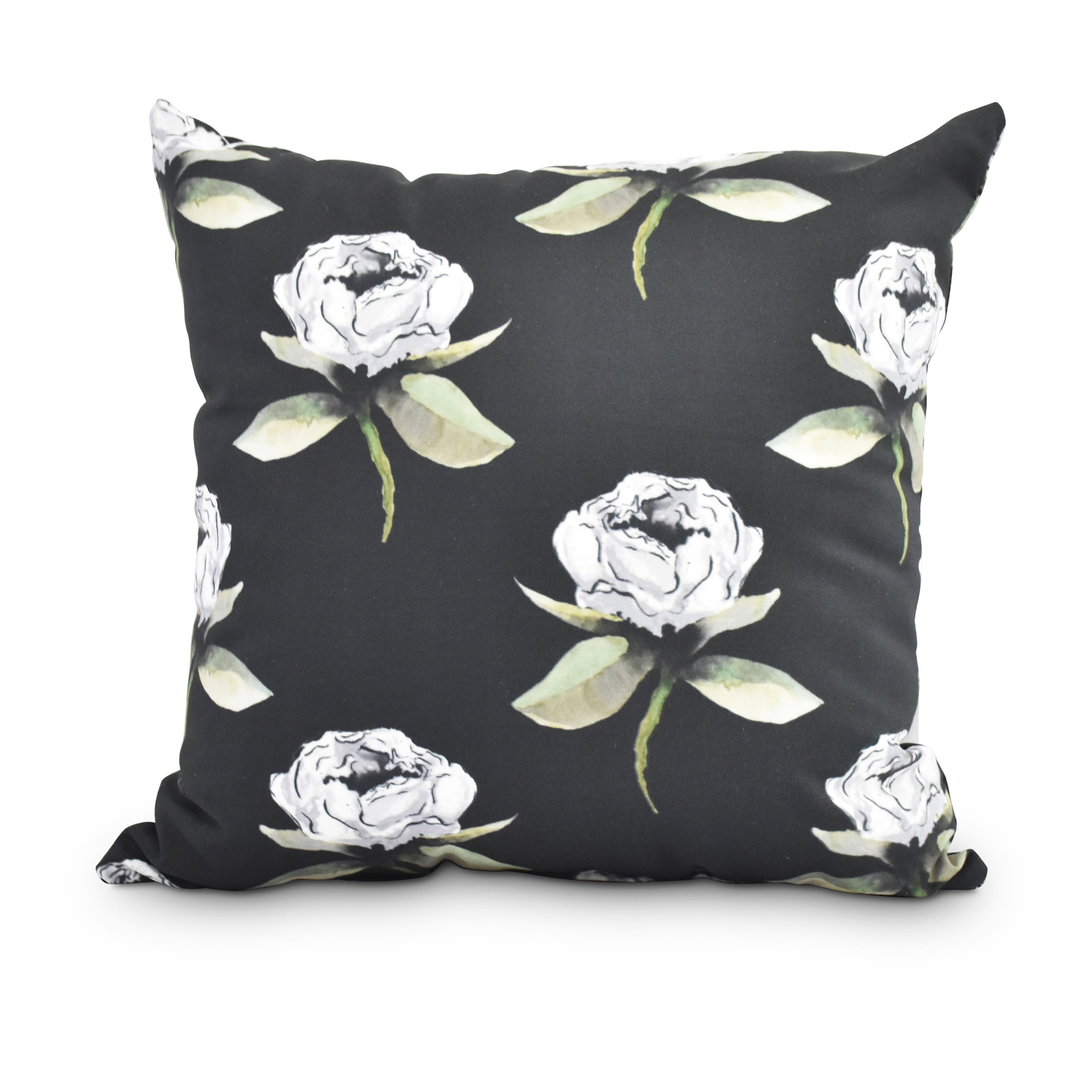 Floral Bunch 18 Inch Black Floral Print Decorative Throw Pillow