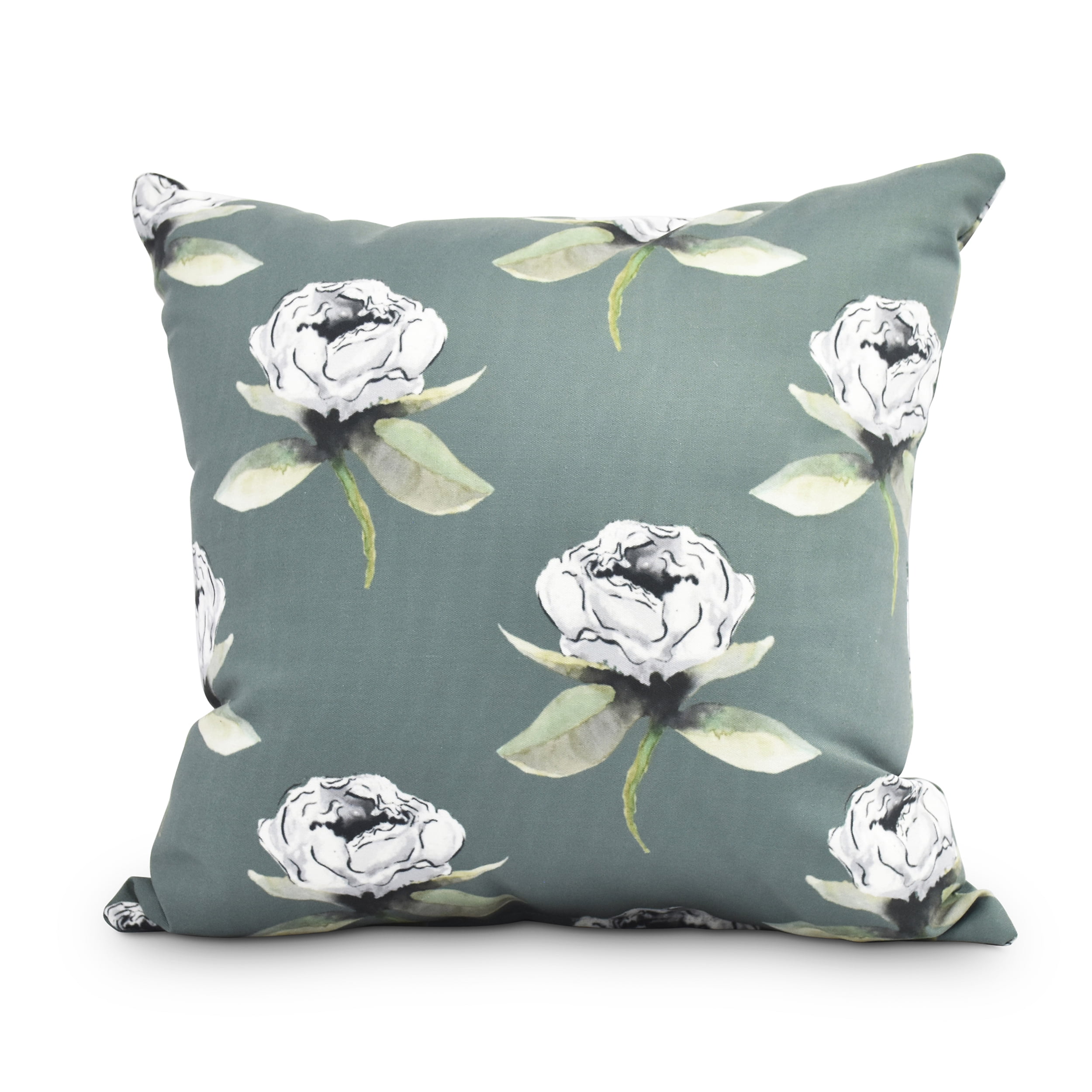 Floral Bunch 18 Inch Green Floral Print Decorative Throw Pillow