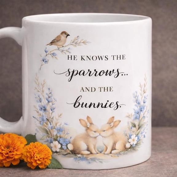 Floral Bunnparrow CH1Ristian Coffee Mug 11oz - Easter Spring Faith Gift