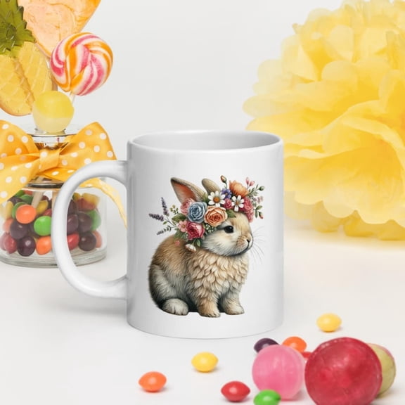 Floral Bunny Coffee Mug, Spring Easter Gift, Cottagre Lover Cup, oz oz oz, Easter Bunny, Spring Coffee Mug, Easter Gift.