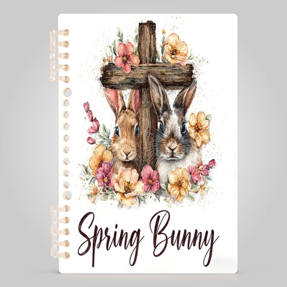 Floral Bunny Cross Notebook College Horizontal Grid Paper Ink Spill Resistant Water Resistant Cover 8.3x5.7x0.4in