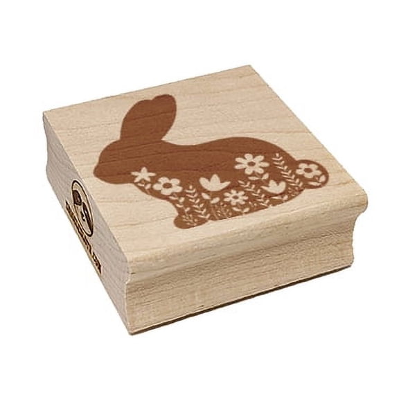 Floral Bunny Easter Square Rubber Stamp Stamping Scrapbooking Crafting - Large 2.75in