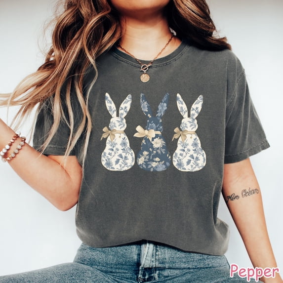 Floral Bunny Easter T Shirt Cute Spring Rabbit Graphic Tee for Women