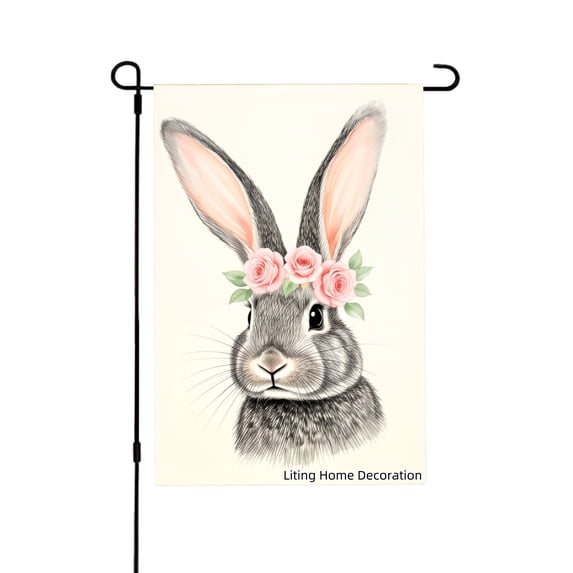 Floral Bunny Garden Flag For Home Outdoor Garden Yard Decor 12x18 Inch