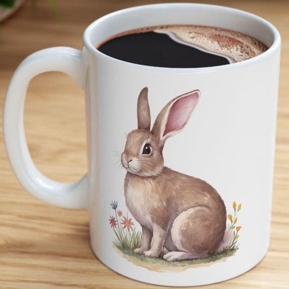 Floral Bunny Mug, Watercolor Rabbioffee Cup, Whimsil Easter Gift Bunnovers.jpg