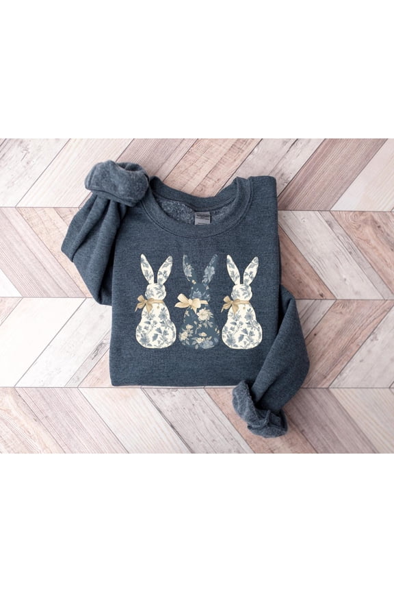 Floral Bunny Sweatshirt, Cute Easter Bow Crewneck, Trendy Bunny Women's Sweater, Coquette Easter Bunny Sweatshirt, Gift for Her