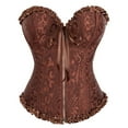 thumbnail image 1 of Floral Bustier Corsets for Women Zipper Ruffle Waist Cincher Corset Tops Jacquard Party Push-Up Bustiers Coffee, XXXL, 1 of 2