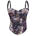 thumbnail image 1 of Floral Bustier Tops Spaghetti Straps Slim Fit Boned Waist Cincher Trendy Party Club Night Out Shapewear Purple S, 1 of 9