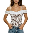 thumbnail image 1 of Floral Bustier Tops Spaghetti Straps Slim Fit Boned Waist Cincher Trendy Party Club Night Out Shapewear White XL, 1 of 7