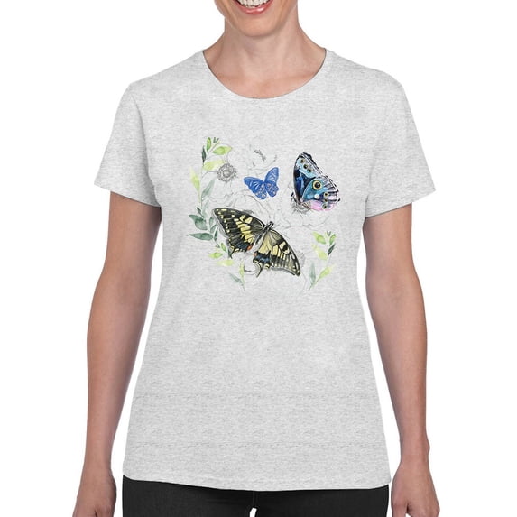 Floral Butterflies Art T-Shirt Women -Jennifer Paxton Parker Designs, Female 4X-Large