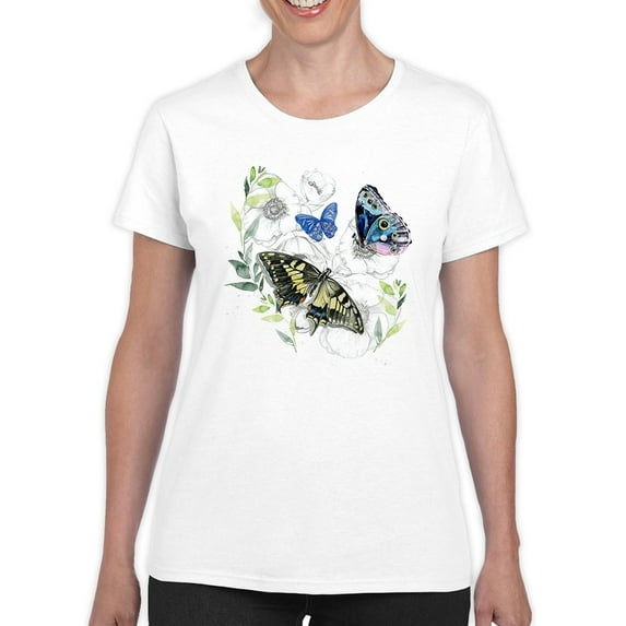 Floral Butterflies Art T-Shirt Women -Jennifer Paxton Parker Designs, Female Medium