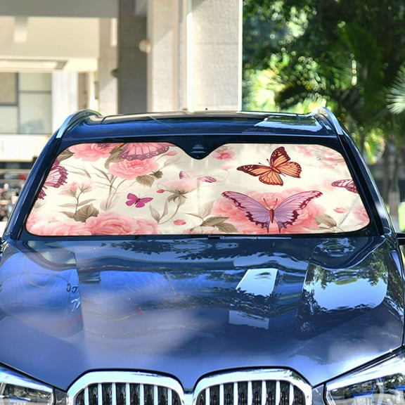 Floral Butterflies Flowers Automotive Front Car Windshield Sun Shade Reflector Foldable for Front Fit for Cars Truck SUVs