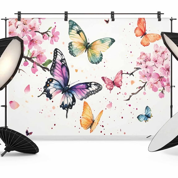 Floral Butterfly Backdrop for Photoshoot,Photography Photo Studio Background Wall Backdrop,Simple Spring Botanical Colorful Floral Back Drop Banner Panel for Portraits Wedding Live Streaming 7x5Ft