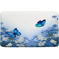 thumbnail image 1 of Floral Butterfly Bath Mat Spring Blue Flower Butterflies Blossom Botanical Nature Plant Bathroom Kitchen Rugs,16x48 Inch, 1 of 2