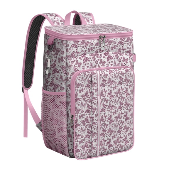Floral Butterfly Design Insulated Backpack Cooler – Leakproof Lunch Bag with Tropical Pattern, Great for Hiking, Beach Days & Outdoor Use