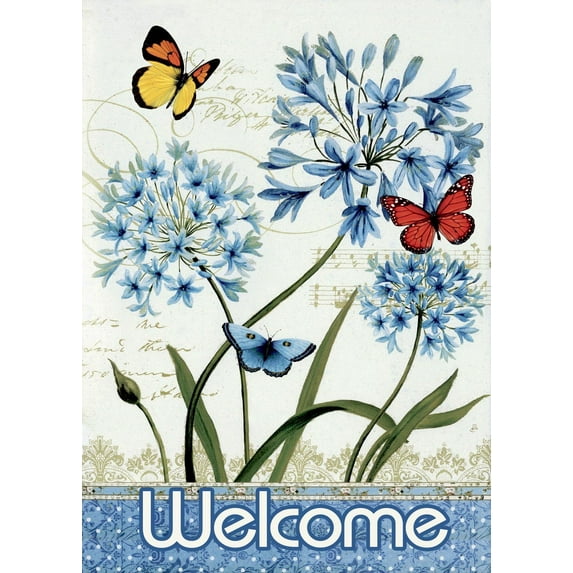 Floral Butterfly Double Sided Welcome Spring House Flag 28 x 40 inch