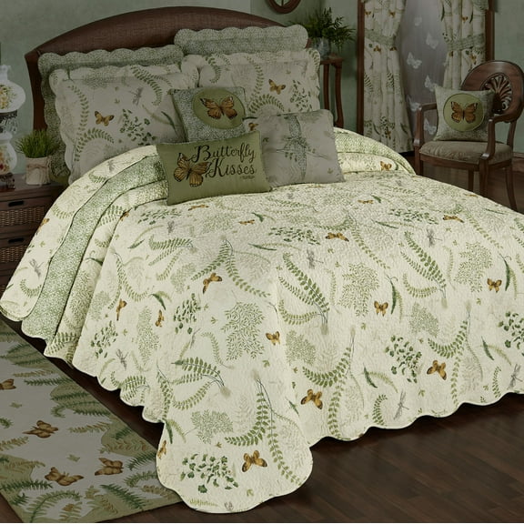Floral Butterfly Eden Eggshell Cotton Oversized Grande Bedspread Queen