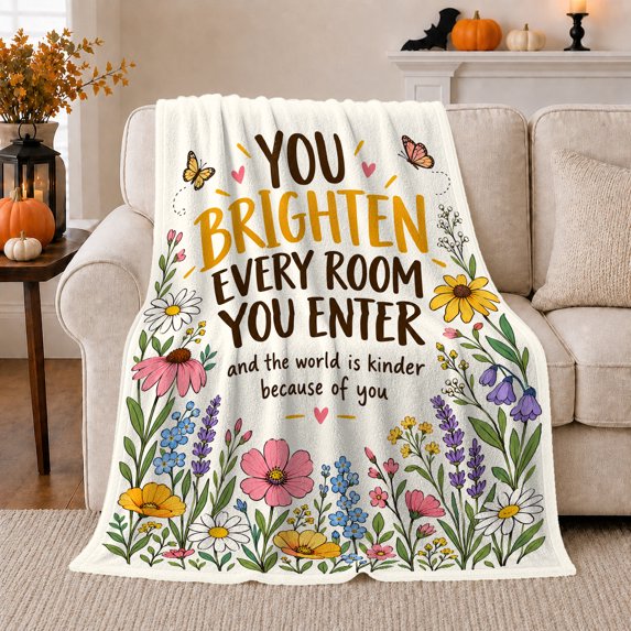 Floral Butterfly Encouragement Art You Brighten Every Room, Peaceful Mountain Lake Scene, Warm Flannel Blanket for Cabin and Lodge, Outdoor Lovers Friendship Gift, Artistic Home Decor