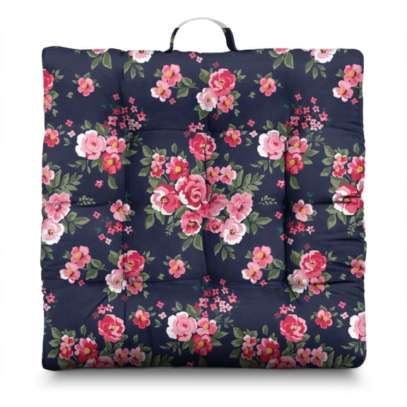 Floral & Butterfly Floor Cushion 22 Inch Large Square Pillow, Whimsical Watercolor Design, Cozy for Reading