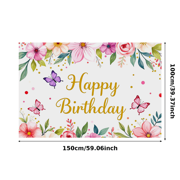 Floral Butterfly Happy Birthday Banner Background Decors Party Supplies for Birthday Party Photography Props Backdrop Decorations