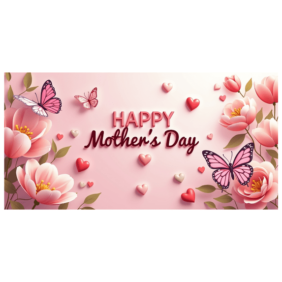 Floral Butterfly Happy Mother's Day Banner Background Backdrop Party Decorations for Family Gatherings Photo Shoots Home Celebrations