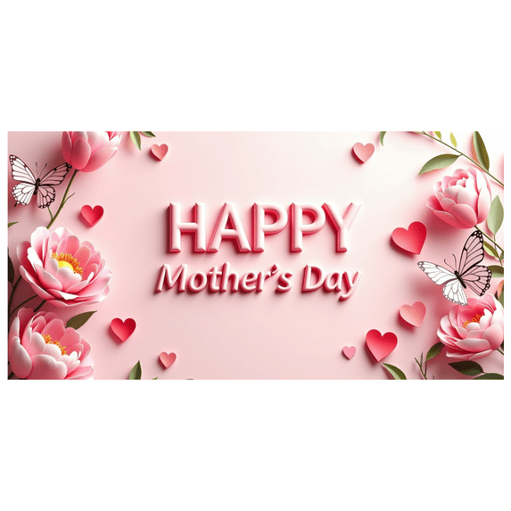 Floral Butterfly Happy Mother's Day Banner Background Backdrop Party Decorations for Family Gatherings Photo Shoots Home Celebrations