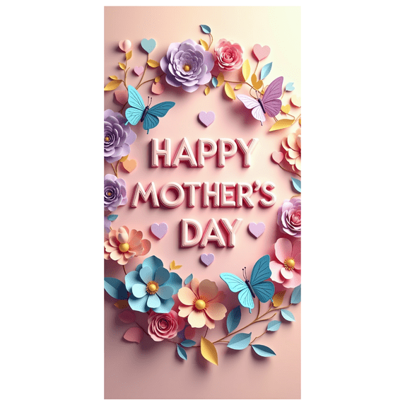 Floral Butterfly Happy Mother's Day Banner Background Backdrop Party Decorations for Family Gatherings Photo Shoots Home Celebrations
