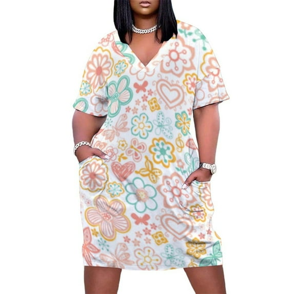 Floral Butterfly Heart Pattern Design Women's Summer Short Sleeve Casual Dresses Party Dress