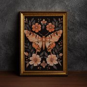 Floral Butterfly Illustration,Ethereal Nature Scene,Stylized Moth, Dark Cottagecore Moth Poster,Magical Midnight,Folk Art Syle Butterfly, 16x24 UNFRAMED