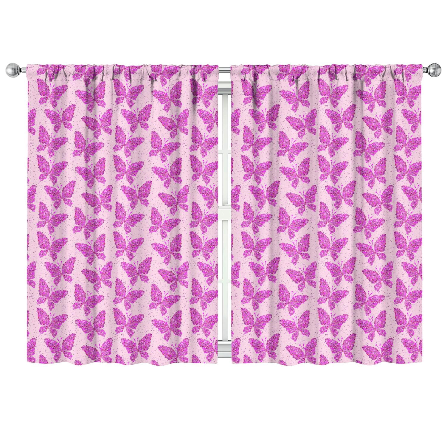 Floral Butterfly Kitchen Curtains 2 Panels - 42x63 Inch Semi-Sheer Tier ...
