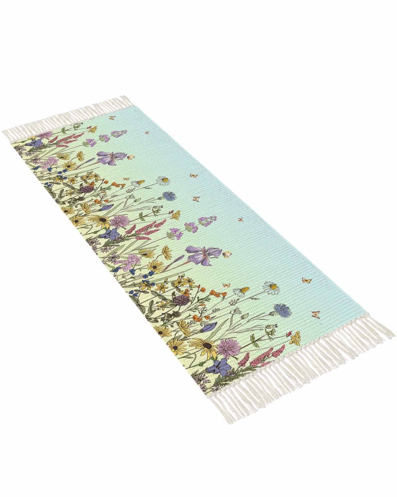 Butterfly Runner Rug Floral Butterfly Kitchen Runner Rug 2'x4', Washable Woven Cotton Area ...