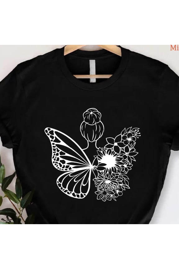 Floral Butterfly Mom Tshirt, Sunflower Mama Shirt, Messy Bun Mom Tee, Gift For Mom, Mothers Day Gift Shirt, Butterfly Mama Tee, Mom Life Tee Unisex S-5XL Hot Trending Shirt, Vintage Birthday Gift
