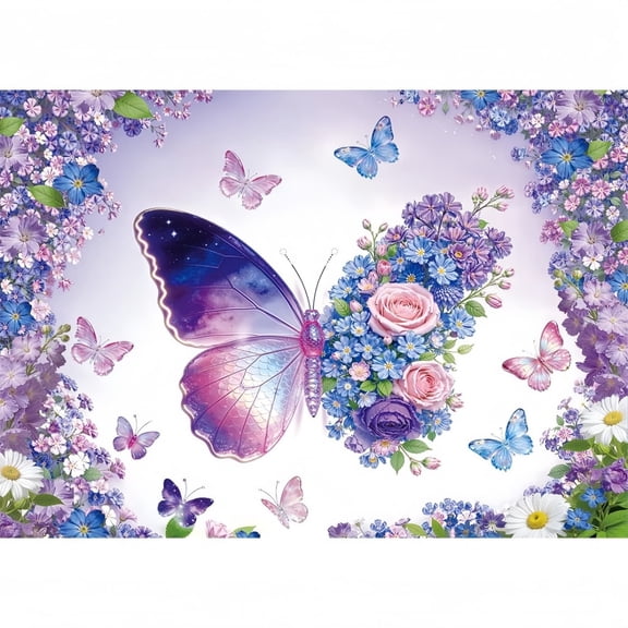 Floral Butterfly Photography Backdrop Dacron Party Banner Dreamy Rose Flower Butterfly Photography Background For Home Garden(Purple-300X240Cm)