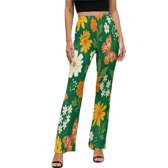 Floral Butterfly Print High Waisted Casual Flared Trousers Summer Home Pants Gift Street Fashion Night Club Big Size Trousers