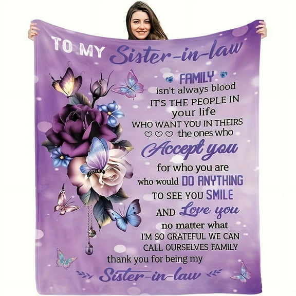 Floral Butterfly Printed Letter Blanket to My Sister-in-law Gift Blanket Shawl Blanket Nap Blanket Soft Skin-friendly Leisure Sofa Blanket Throw Blanket Nap Blanket Multi-purpose Blanket