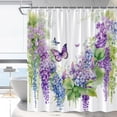 thumbnail image 1 of Floral Butterfly Shower Curtain, Purple Garden Landscape, Vine Wisteria Flower Watercolour, Spring Rustic Wildflower Animal Bathroom Decor with Hooks 36 x 70 in, 1 of 6