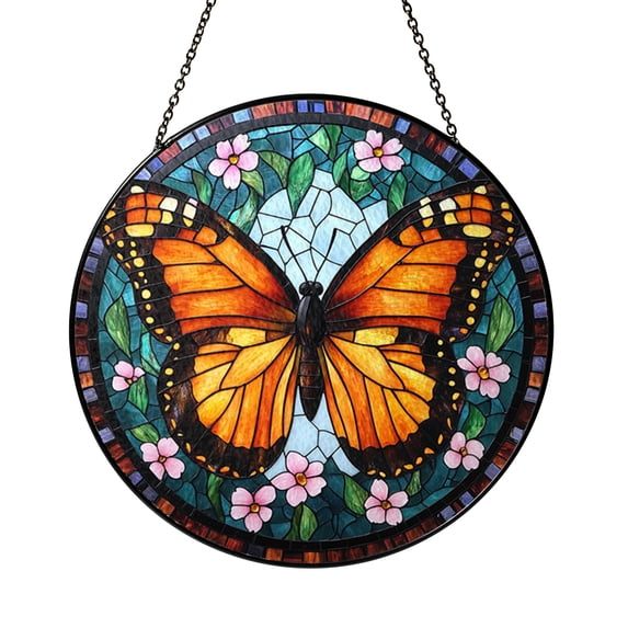 Floral Butterfly Stained Glass Style Window Decor - Walmart.com