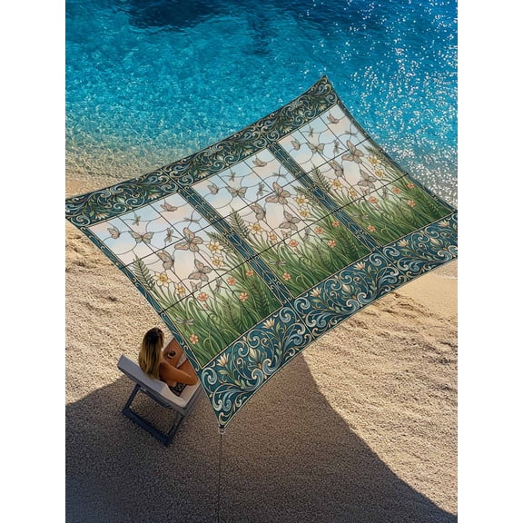 Floral Butterfly Sun Shade Sail 8' x 10', Retro Flower Butterfly Grass Stained Glass Windows Rectangle Outdoor Sunshade Canopy, Waterproof UV Block Patio Covers for Garden Yard Beach